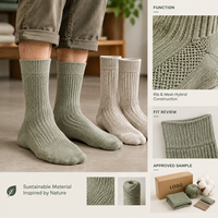Chaussettes pour hommes en coton et spandex, fil slub, Heritage Crew Forest Sand, tricot côtelé, talon et bout renforcés, tailles graduées, taille personnalisée