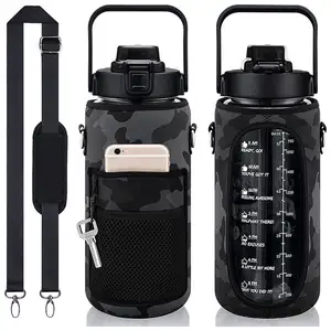 Wholesale high quality 64oz/2L half gallon insulated sports water bottle pouch bag holder adjustable shoulder strap
