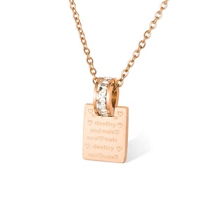 Joyería de acero inoxidable personalizada para niña, collar con colgante de cristal de <span class=keywords><strong>alma</strong></span> Mate de Destiny grabado de oro rosa - Product Image 1
