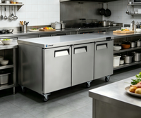 Table de travail en acier inoxydable à 3 portes, table de cuisine, comptoir commercial, réfrigérateur, refroidisseur d'air, commande numérique, sans givre, pour restaurant