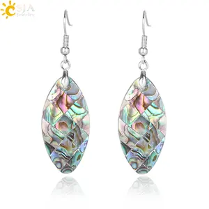 CSJA 2020 fashion dangle hook earrings women silver color plated oval-shaped natural abalone shell earrings E357