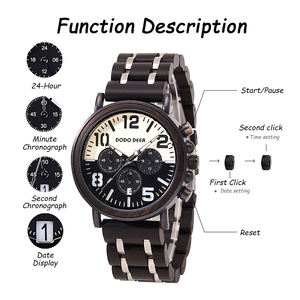 Noir Sandal Bois Montre Quartz <span class=keywords><strong>Chrono</strong></span> Hommes Montre-Bracelet Multifonctionnel Chronomètre - Product Image 5