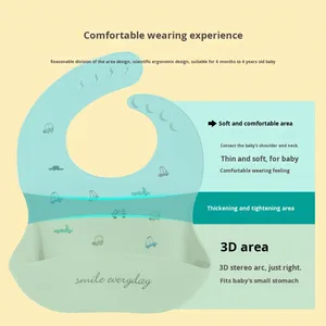 Bavoir bébé en silicone imperméable à motif dessin animé, sans <span class=keywords><strong>lavage</strong></span>, pour l'alimentation – Meilleures ventes - Product Image 4
