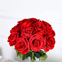 Künstliche Rote Rosen Seidenblumen Realistische Blüten Brautstrauß mit Langem Stiel für Heim Hochzeitsdekoration Party