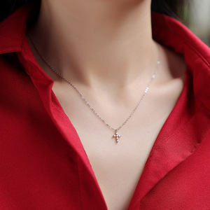 S925 Sterling Silver Fine Jewelry Mossan Diamant Croix Chaîne Charme Pendentif Collier Pour Mariage - Product Image 3