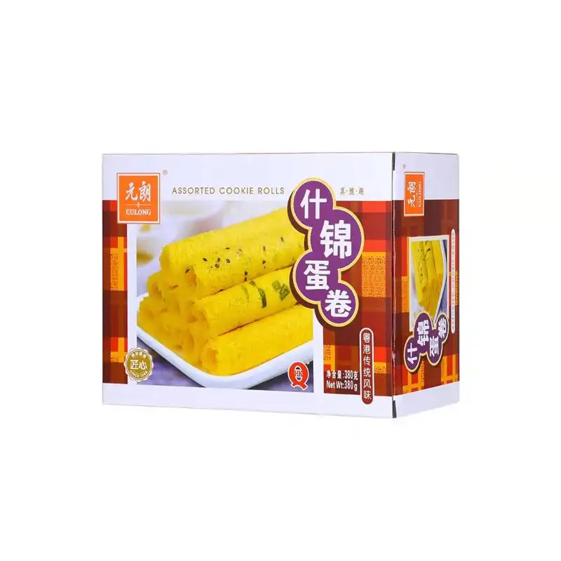 Chinês fabricante 380g rolo de ovos variados, biscoitos e biscoitos, lanches deliciosos, alimentos saudáveis
