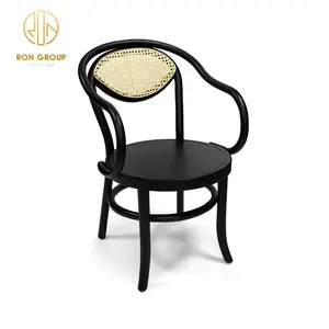 Tongkat anyaman luar ruangan gaya Perancis, kursi belakang oval, rotan kayu vintage, kursi makan