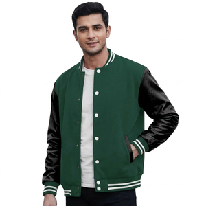 Veste bomber varsity personnalisée avec logo brodé OEM, design professionnel confortable, manches en cuir, pour homme, patchwork. - Product Image 1