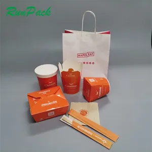 16Oz 26 Oz 32 Oz Paket Makanan Kraft Kotak Makanan Sekali Pakai Cetak Kustom Doner Kebab Kotak Makanan Sekali Pakai