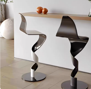 Tabouret haut de bar décontracté en acier inoxydable avec dossier, style design commercial moderne et artistique, pour comptoir d'accueil - Product Image 4