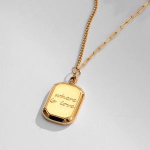 Collana 2024 in acciaio inox con zolletta di zucchero Cube di cioccolato con pendente quadrato in oro placcato in mattoni dove è la collana d'amore - Product Image 6