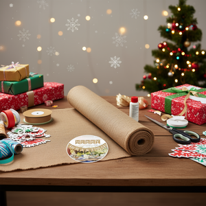 Tissu en jute et lin fait main, 63 pouces (15 pieds), matériau artisanal uni pour emballage cadeau de Noël, projets textiles DIY - Product Image 2