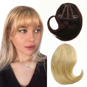 Franges à clips en cheveux humains vierges 100% Remy brésiliens blonds, lisses, naturelles, détachables, sans nœuds, sans frisottis - Product Image 1