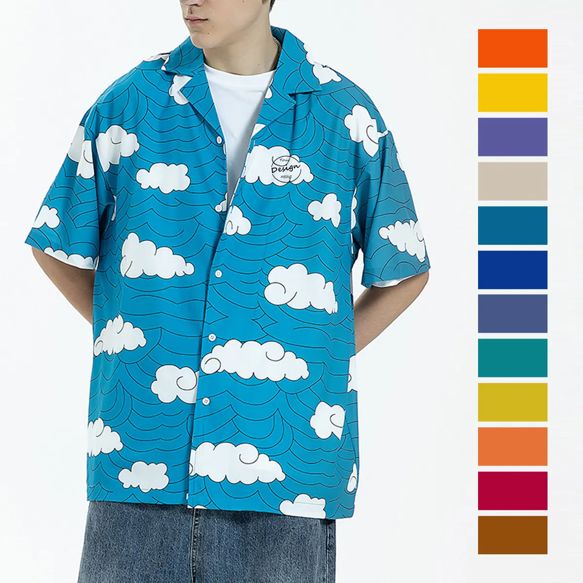 OEM Alta Qualidade Logotipo Personalizado Allover Sublimação Flor Impresso Rapidamente Seco Respirável Tropical Verão Camisa Havaiana