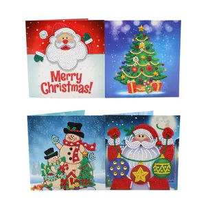 Nieuwe Aanbieding Cartoon Diamond Painting Wenskaart Sneeuwman Santa Claus 4 Stuks Set Handgemaakt Maken Kerstkaarten Cadeau