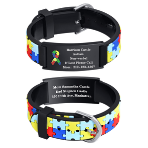 <span class=keywords><strong>Pulsera</strong></span> de silicona de moda personalizada para niños modelo de rompecabezas geométrico Placa de cable QR información de grabado de radio estilo de moda - Product Image 1