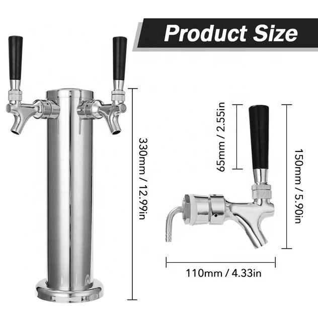 Homebrew Draft Bar Dispenser 스테인레스 스틸 더블 탭 수도꼭지 칼럼 맥주 타워 디스펜서 맥주