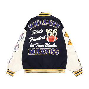 Veste universitaire en cuir surdimensionnée personnalisée, style streetwear hip-hop, sans col, logo frontal, unisexe, vente en gros d'usine - Product Image 4