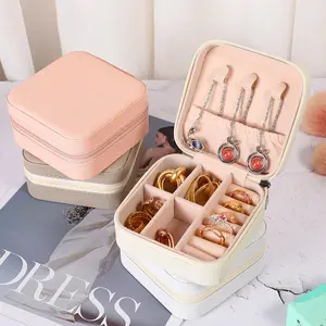 Travel Jewelry Box PU Leather Organizer Double Layer Velvet Gift Packing Portable Mini Storage Necklace Jewelry Boxes