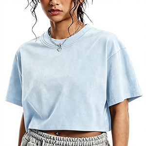 Camisetas Cortas de Algodón 100% para Mujer con Logo OEM Personalizado, Cuello Redondo, Manga Corta, Ajuste Holgado, Estilo Básico para Verano 2026 - Product Image 1