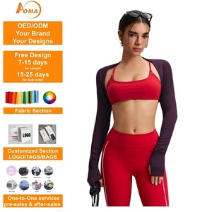 Aoyema – Boléro court à manches longues pour <span class=keywords><strong>femme</strong></span>, ouvert sur le devant, avec trous pour les pouces, vente en gros, vêtements de sport et yoga personnalisés - Product Image 1