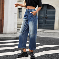 Jeans pour femmes, coupe droite ample, longueur 9/10, jambe droite décontractée, longueur cheville