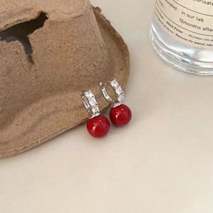 Yinruitai S925 Sterling Silver Diamond Stud <b>Earrings</b> <b>Red</b> Pearl <b>Drop</b> For Women Everyday Wear - Product Image 3