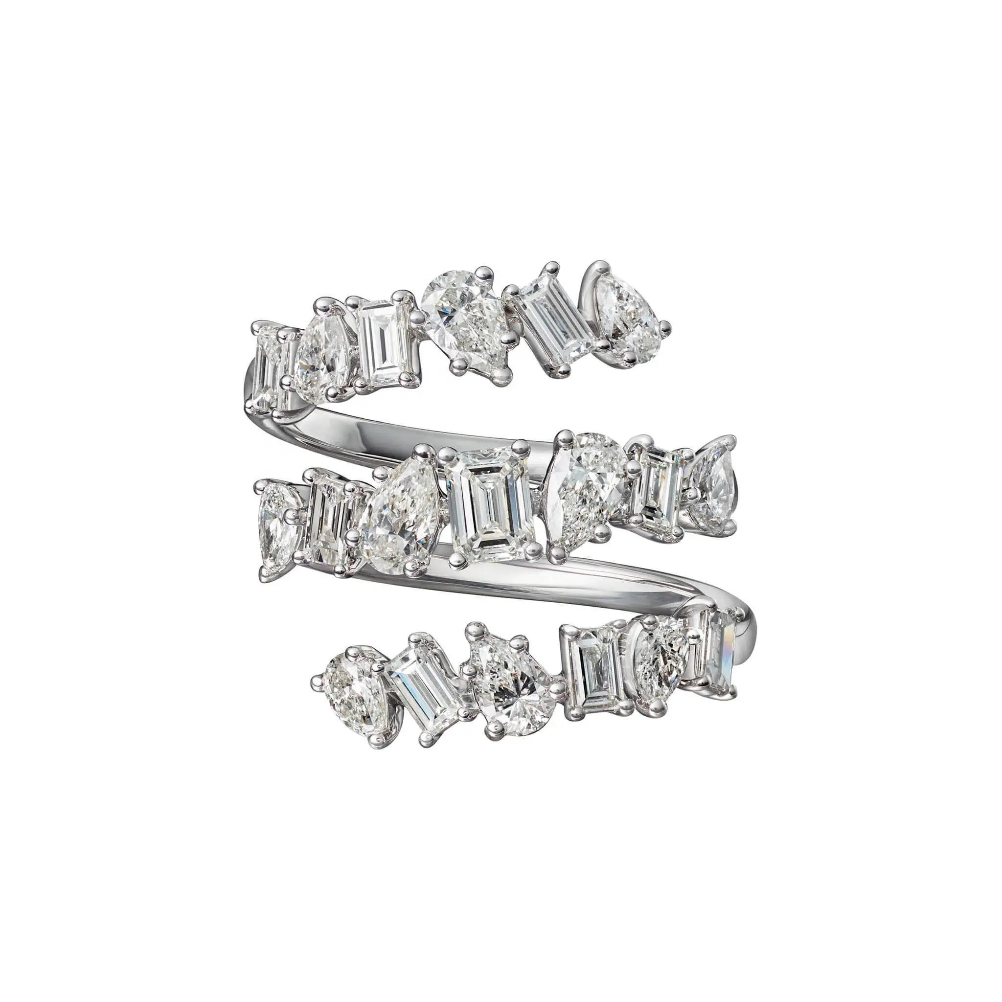 Chapado en plata brillante bling cz triple wrap multi abrigo largo dedo completo anillo para las mujeres