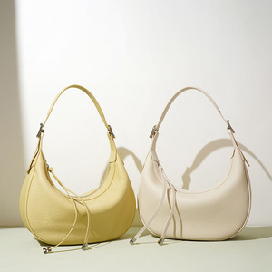 Sac demi-lune de luxe silencieux pour femme en cuir véritable pleine fleur, sacoche minimaliste en cuir de vachette souple, sac à bandoulière et sacoche croisée - Product Image 4