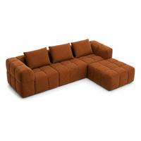Canapé de salon, en chenille terracotta, capitonné à grille, profil bas, mousse haute densité, réduction des frais de livraison, OEM/ODM