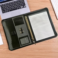 Porte-documents multifonctionnel en cuir PU A4 avec logo personnalisé, fermeture éclair, porte-cartes de visite et anneaux pour cadeaux d'entreprise