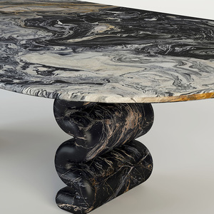 Table à manger longue en pierre noire de luxe Kumusi - Product Image 3