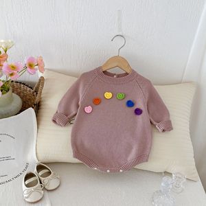 Combinaison barboteuse pour <span class=keywords><strong>fille</strong></span> Angou Baby, style coréen, en coton floral à six couleurs, col rond, couleur unie, automne et hiver - Product Image 3