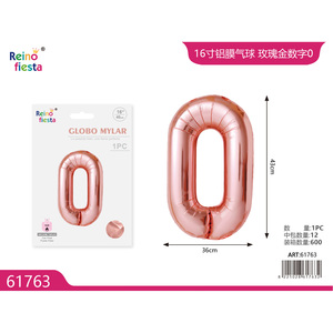 Palloncino Numero 0 in Mylar Oro Rosa da 16 Pollici per Decorazioni Festive, Elegante e Lussuoso Accento per Celebrazioni, Marca Peiyong Modello 61763 - Product Image 1