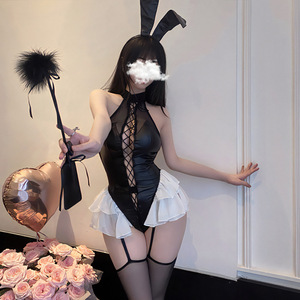 Man Yu Lingerie Patent Leather Bunny Girl Cosplay Uniform Pure Desire Open Crotch Bodysuit Passionate Temptation Role Playing - Product Image 1