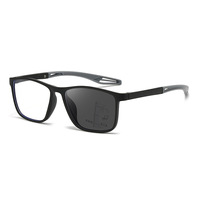 Nouvelles lunettes de lecture pour personnes âgées, unisexes, à monture carrée, avec verres gris à changement de couleur, multifocales, anti-lumière bleue, noires/rouges