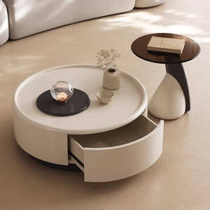 Chine Usine Accueil Verre Blanc Table Basse Salon Table Basse Ronde Table Basse avec Stockage - Product Image 3