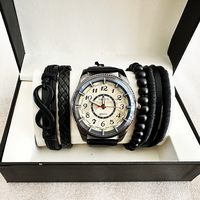 Jam Tangan Kulit Pria Mewah OEM Sport Quartz Dial Besar Model Fashion Set Jam Tangan Pria Montre Femme