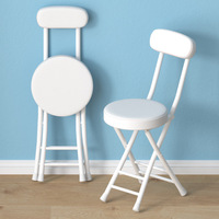Chaise de Salle à Manger Pliante pour la Maison, Petit Tabouret Rond en Métal avec Dossier, Chaise Simple et Portable