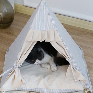 Tente de <span class=keywords><strong>tipi</strong></span> pour <span class=keywords><strong>chien</strong></span> chat en lin de luxe lit pour animal de compagnie confortable de style personnalisé rayé pour un grand espace sommeil profond lit pour <span class=keywords><strong>chien</strong></span> de voyage à la mode - Product Image 3