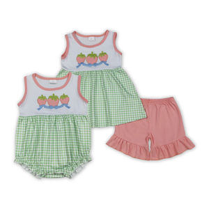 Ropa para hermanas pequeñas, ropa a juego de verano para niñas con bordado de fresas y cuadros - Product Image 1