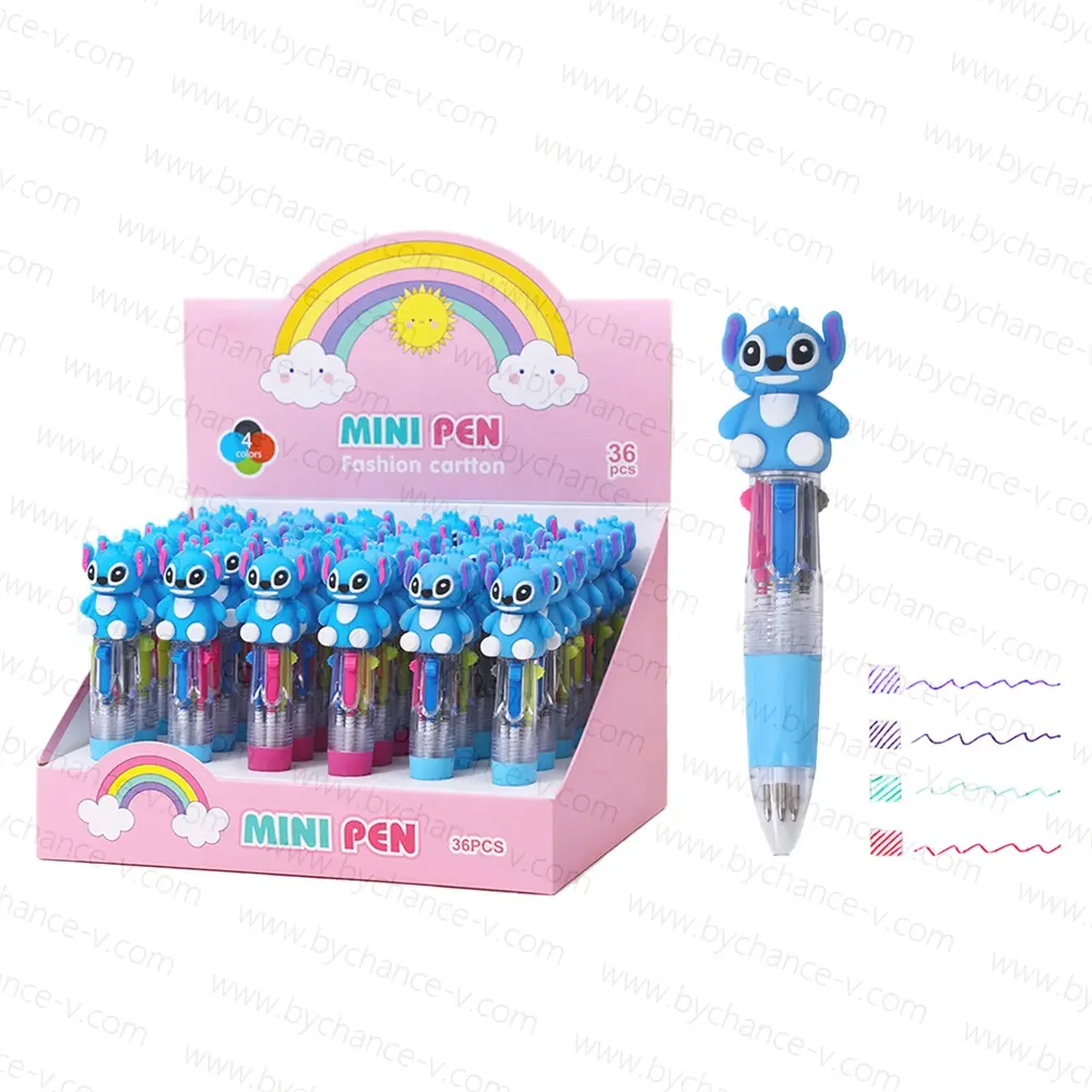 wholesale school things cute popular cartoon 4 colors ball pen for classroom prize kids party goodie bag fillers