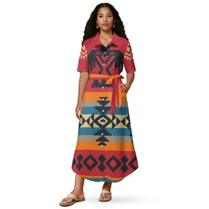 chinese dress ladies Women Western Boho Pattern V-Neck Holiday Super Long Plus Size Dress main image 0