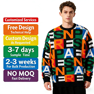 OEM Stylish Alphabet Print Knitwear Loose Fit Abstract Pattern Patchwork <strong>Jumper</strong> Anti Shrink Winter Thermal Mens Pullover Top - Product Image 1
