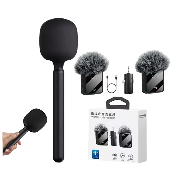 3-in-1 New Omni-directional Wireless Microphone Kit 2Mics Handheld Stick Lapel Holder Phone Camera Studio Vlog Recording Type C