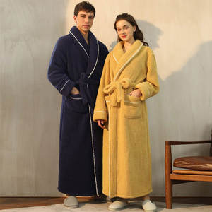 Luxurious Unisex Shawl Collar Fleece <strong>Robe</strong> Plush Warm Spa Men Flannel Fleece Family Bathrobe Hotel Women Mens <strong>Robes</strong> in White - Product Image 3