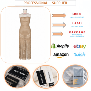 Robe longue d'<span class=keywords><strong>été</strong></span> tendance J358 pour femme, style boutique, sans bretelles, en maille ajourée avec pompons, idéale comme paréo de plage ou pour les vacances - Product Image 6