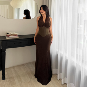 Vestido de Noche Largo de Lujo Brillante con Espalda Descubierta y Escote en V, Sujetador Incorporado, Cintura Estilizada con Lazo, Silueta Lápiz, para Fiesta Formal o Baile de Gala - Product Image 1
