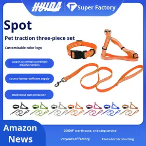 क्रॉस-बॉर्डर पैडड फैशन रिबन ठोस रंग नायलॉन कुत्ते कॉलर पट्टा हार्नेस - Product Image 5