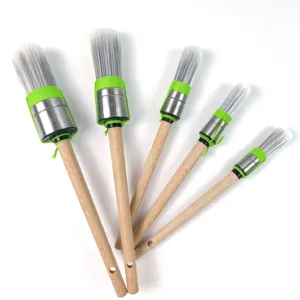 Wholesale custom round paint brush with beech wooden handle Synthetic filament 100% Grey and white sharpened silk customizable